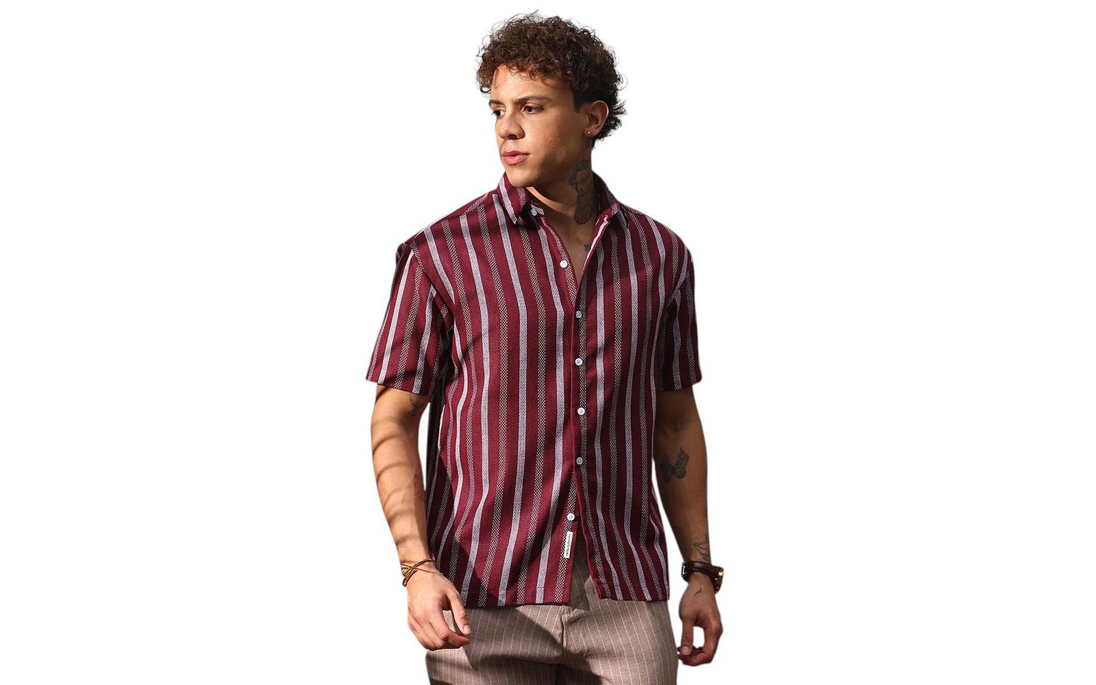 Campus Sutra Мужская рубашка в полоску Maroon Red