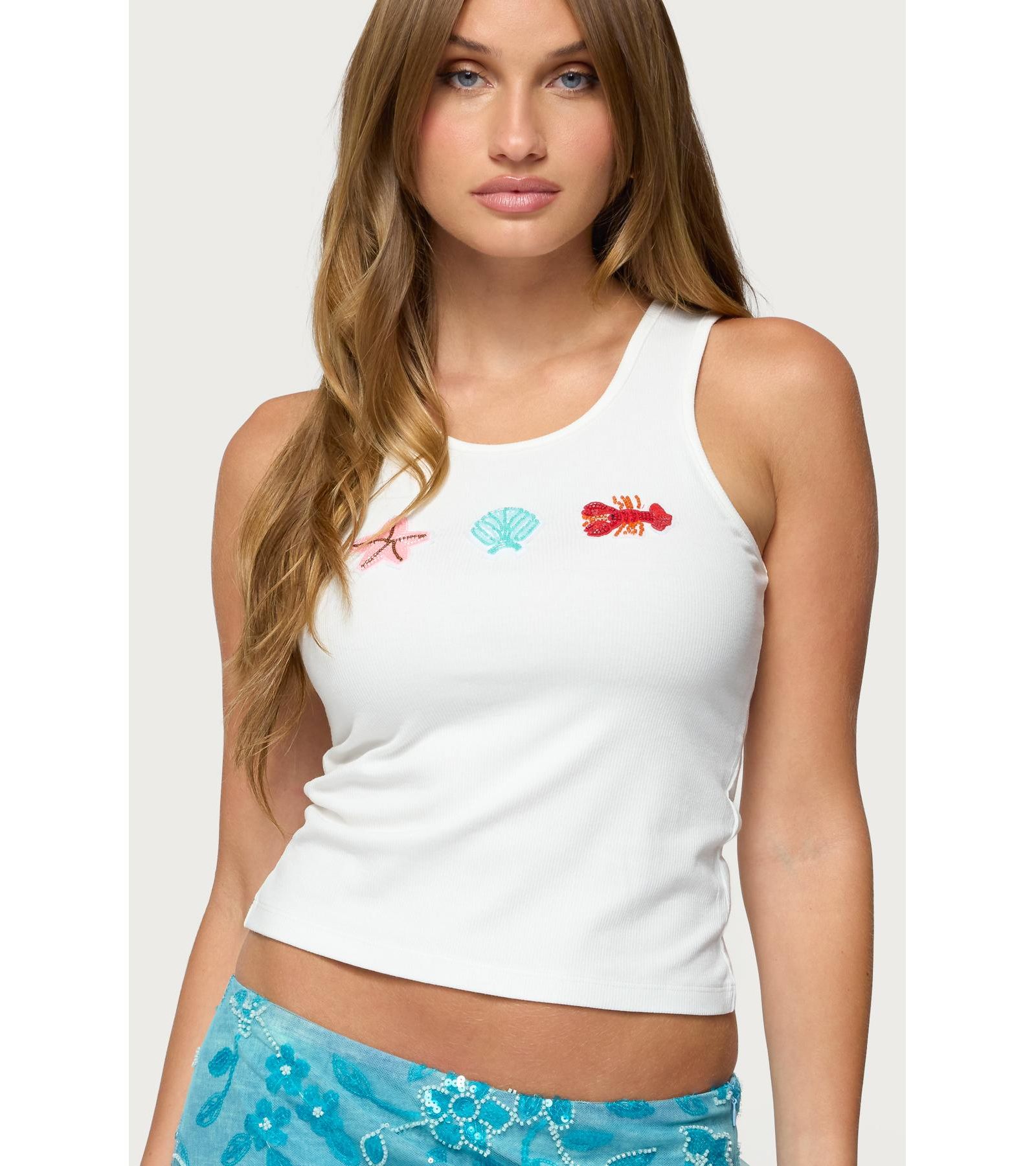 Edikted Women's Ocean Club Bead Ribbed Tank Top
