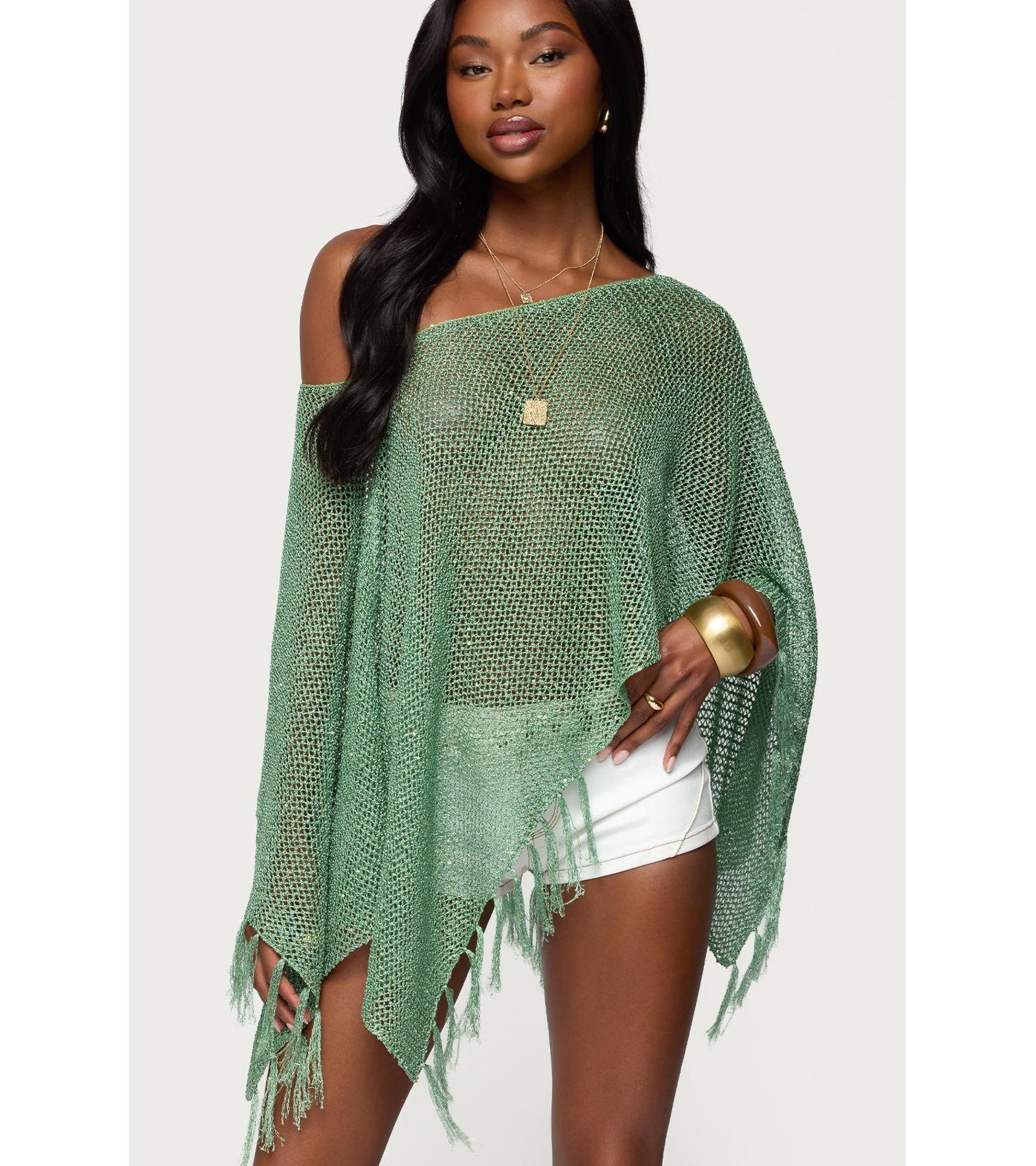 Женское вязаное пончо Edikted Sequin Fringe