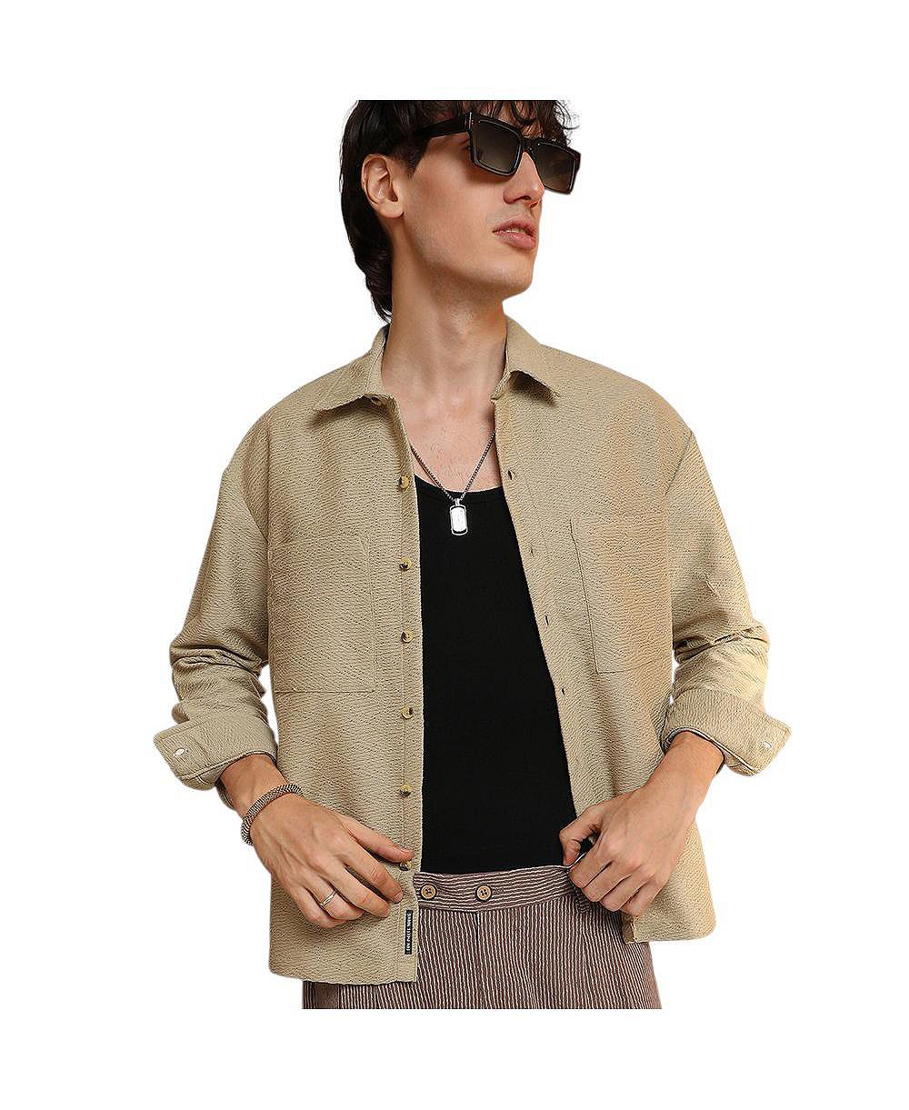 Рубашка Campus Sutra Men's Buff Beige Chevron-Woven Utility