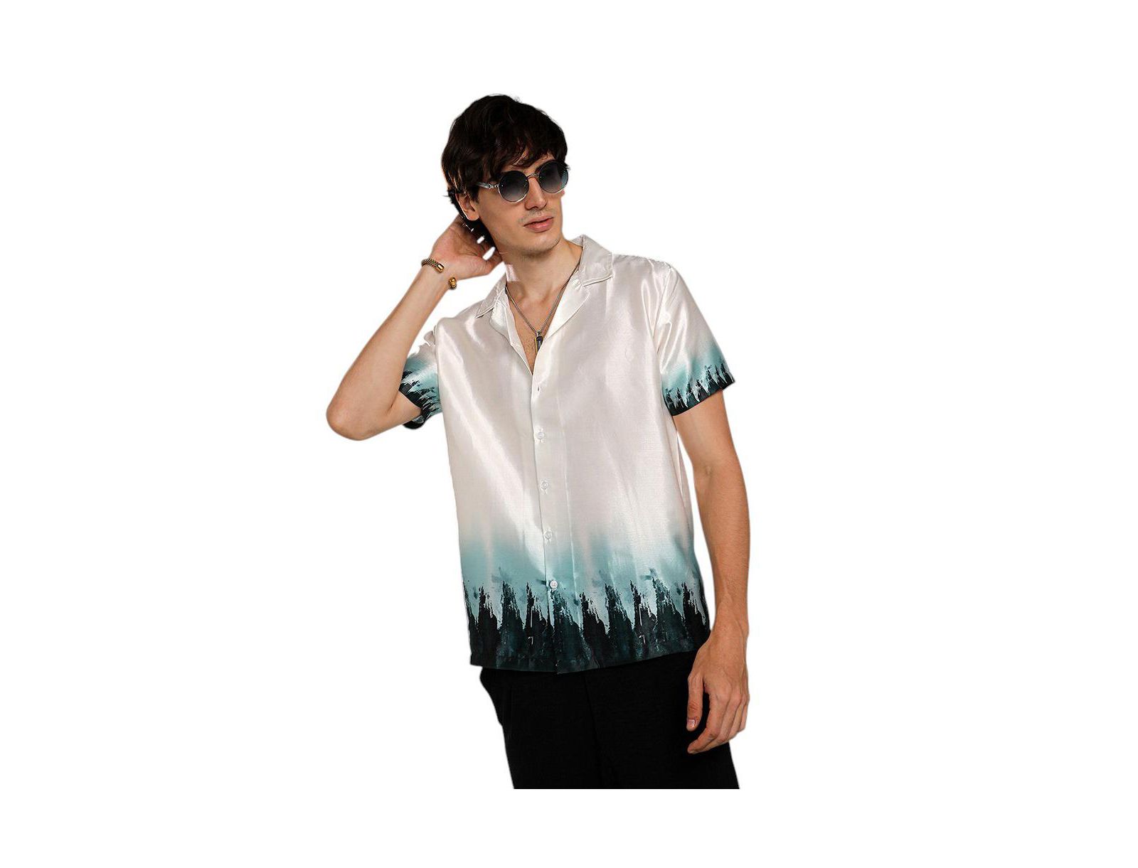 Cahoot Men's Campus Sutra Ivory White & Pine Green Pine Ombre Shirt
