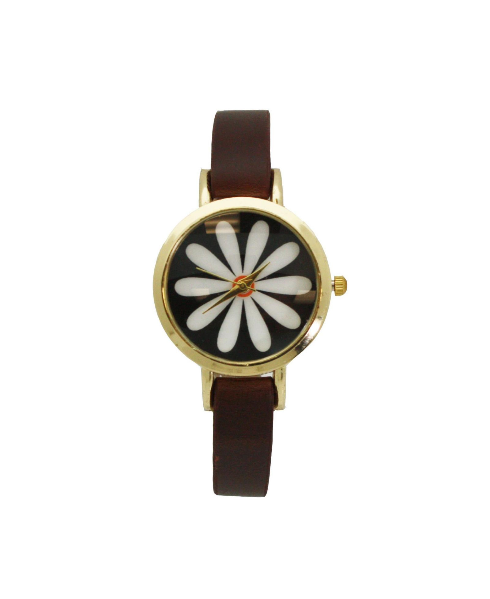 Часы Olivia Pratt Dark Brown Large Flower Face Skinny Leather Strap