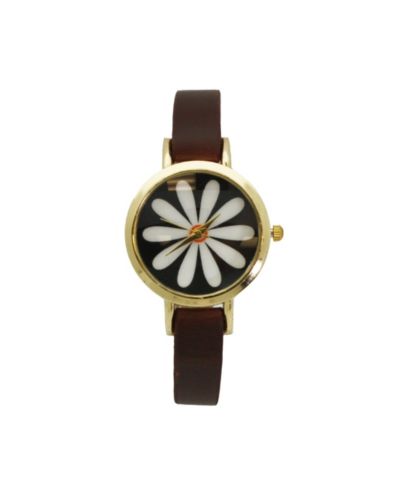 Часы Olivia Pratt Dark Brown Large Flower Face Skinny Leather Strap