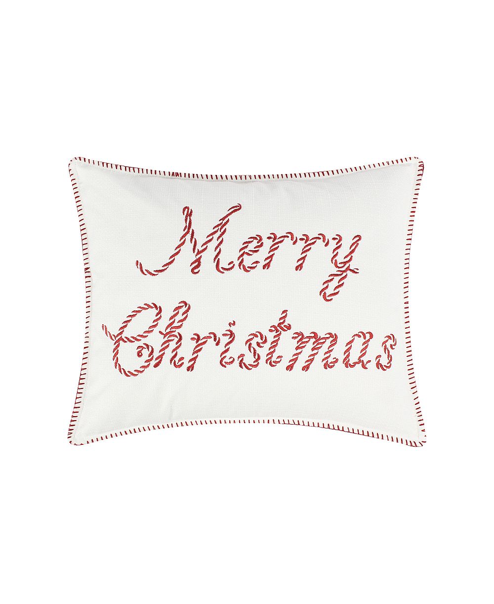 Levtex Peppermint Plaid Merry Embroidered Decorative Pillow, 18" x 14"