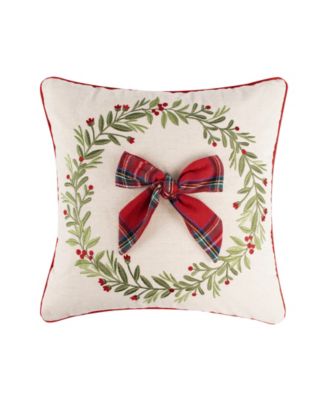 Levtex Merry Tartan Bow Embroidered Decorative Pillow, 18" x 18"