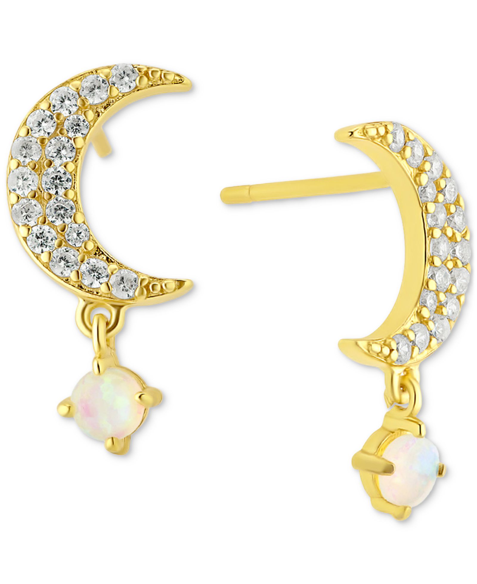 Pavé Moon & Opal Star Drop Earrings in 18k Gold-Plated Sterling Silver