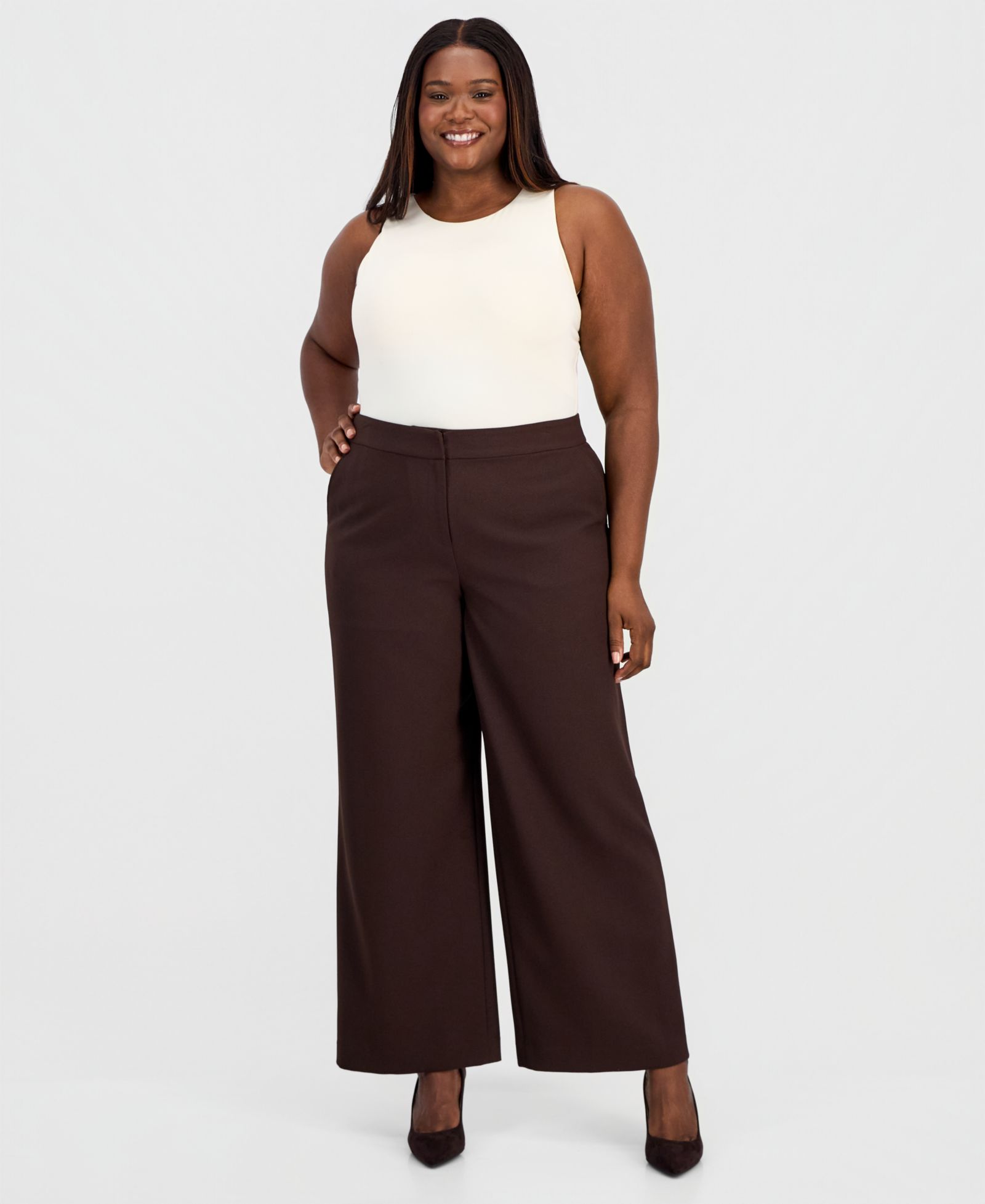 Tahari ASL Plus Size Mid-Rise Wide-Leg Pants
