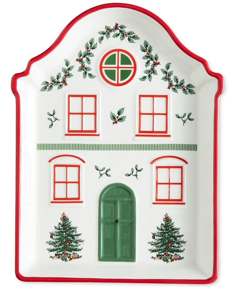 Spode Christmas Tree Village Tidbit Tray, Red
