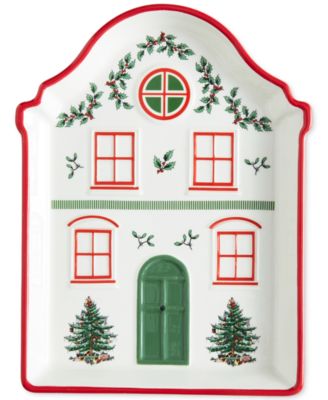 Spode Christmas Tree Village Tidbit Tray, Red