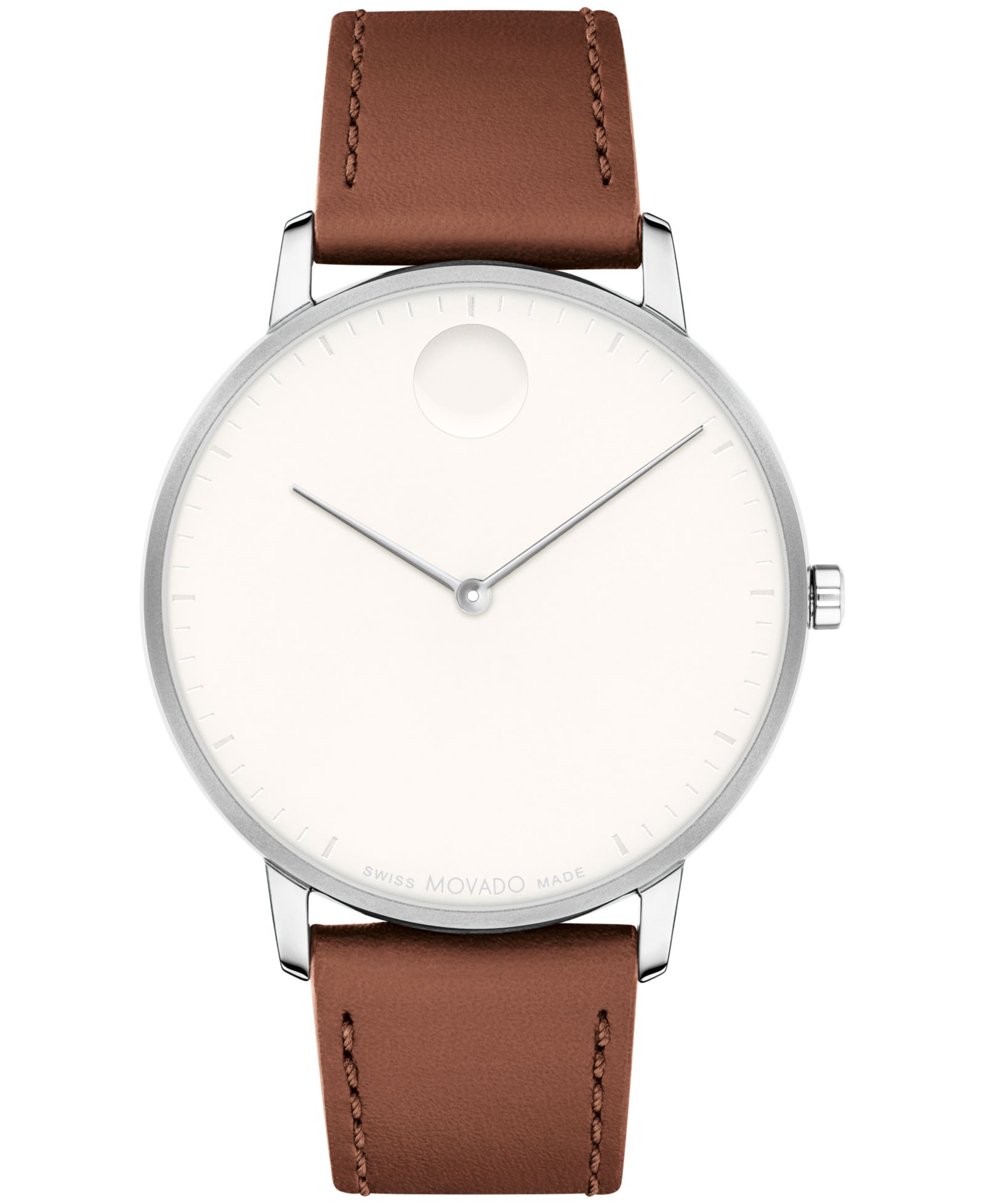Унисекс часы Movado Face Swiss Quartz Cognac Leather 41mm