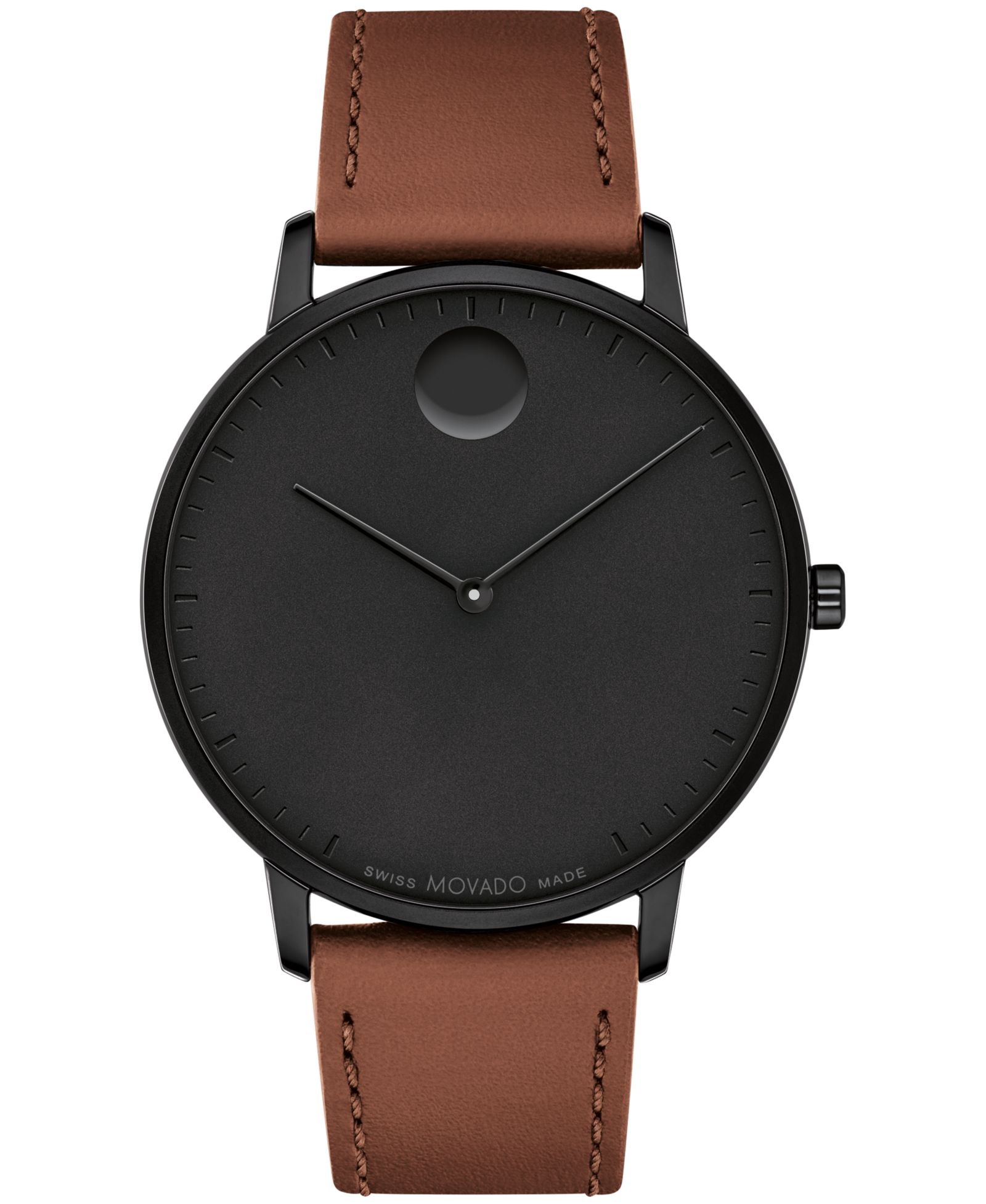 Movado Unisex Face Swiss Quartz Cognac Leather Watch, 41mm