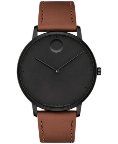 Мужские унисекс часы Movado Face Swiss Quartz Cognac Leather, 41mm