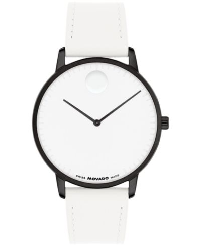 Унисекс часы Movado Swiss Quartz White Leather 39mm