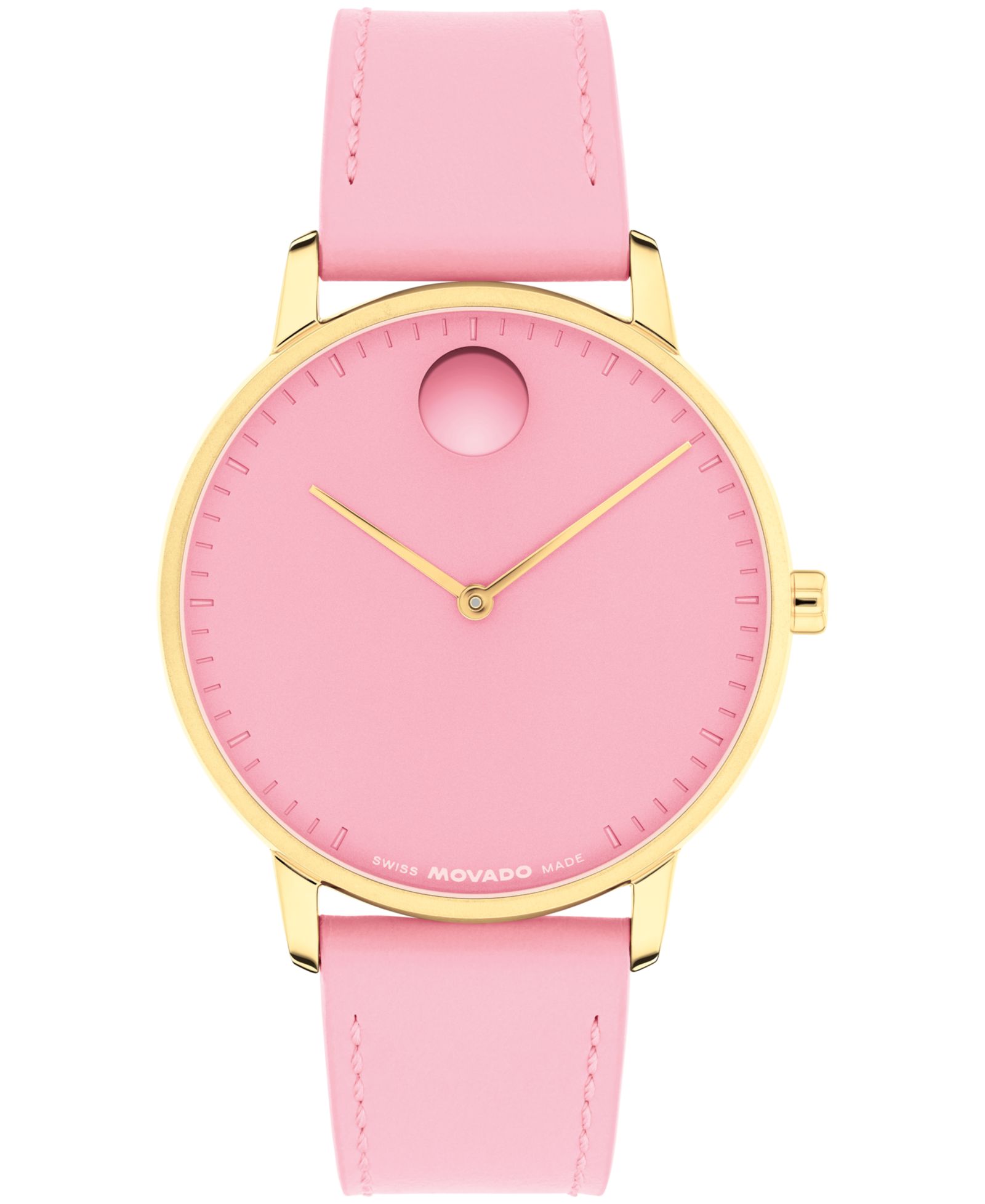 Movado Унисекс часы с розовым кожаным ремешком 39mm