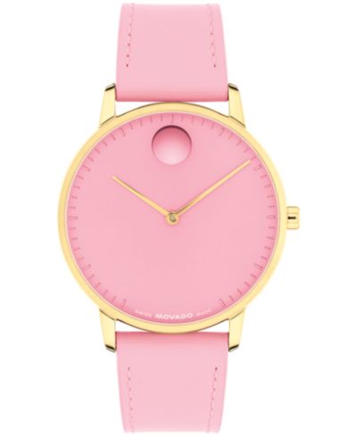 Movado Унисекс часы с розовым кожаным ремешком 39mm