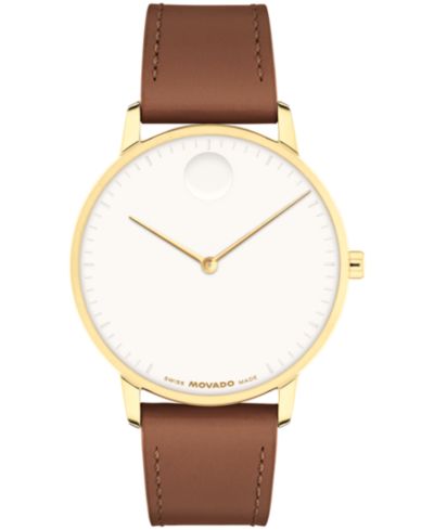 Часы Movado Unisex Face Swiss Quartz коричневые кожаные, 39mm