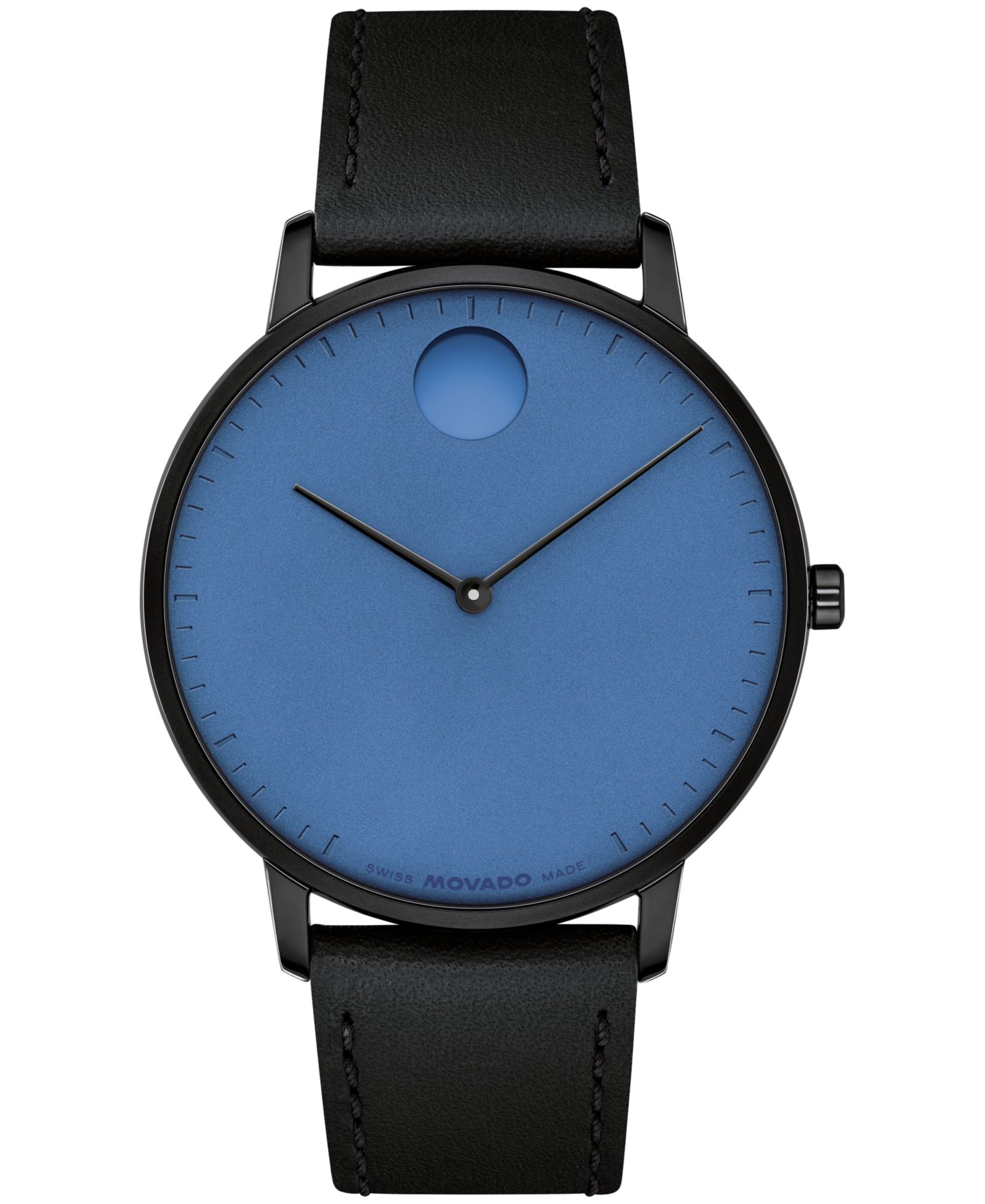 Movado Unisex часы Swiss Quartz с черным кожаным ремешком, 41mm