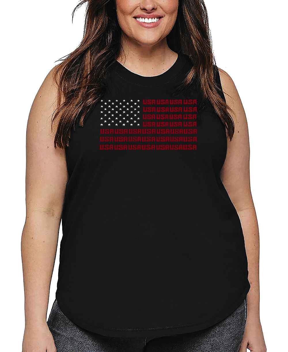 Топ La Pop Art Plus Size USA Flag Word Art Tank