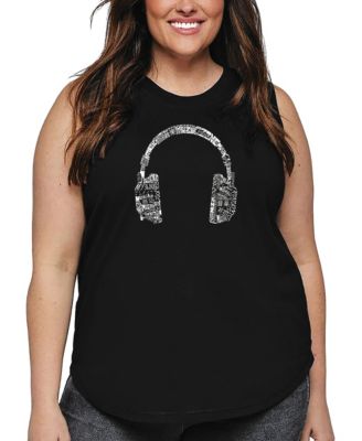 La Pop Art Plus Size Headphones Languages Word Art Tank Top