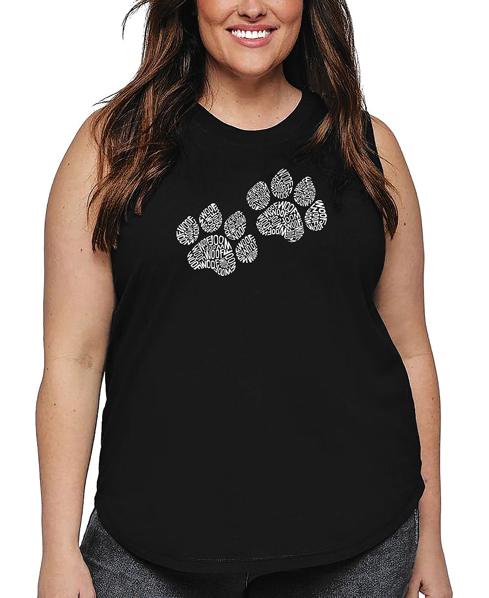 Майка La Pop Art Plus Size Woof Paw Prints Word Art