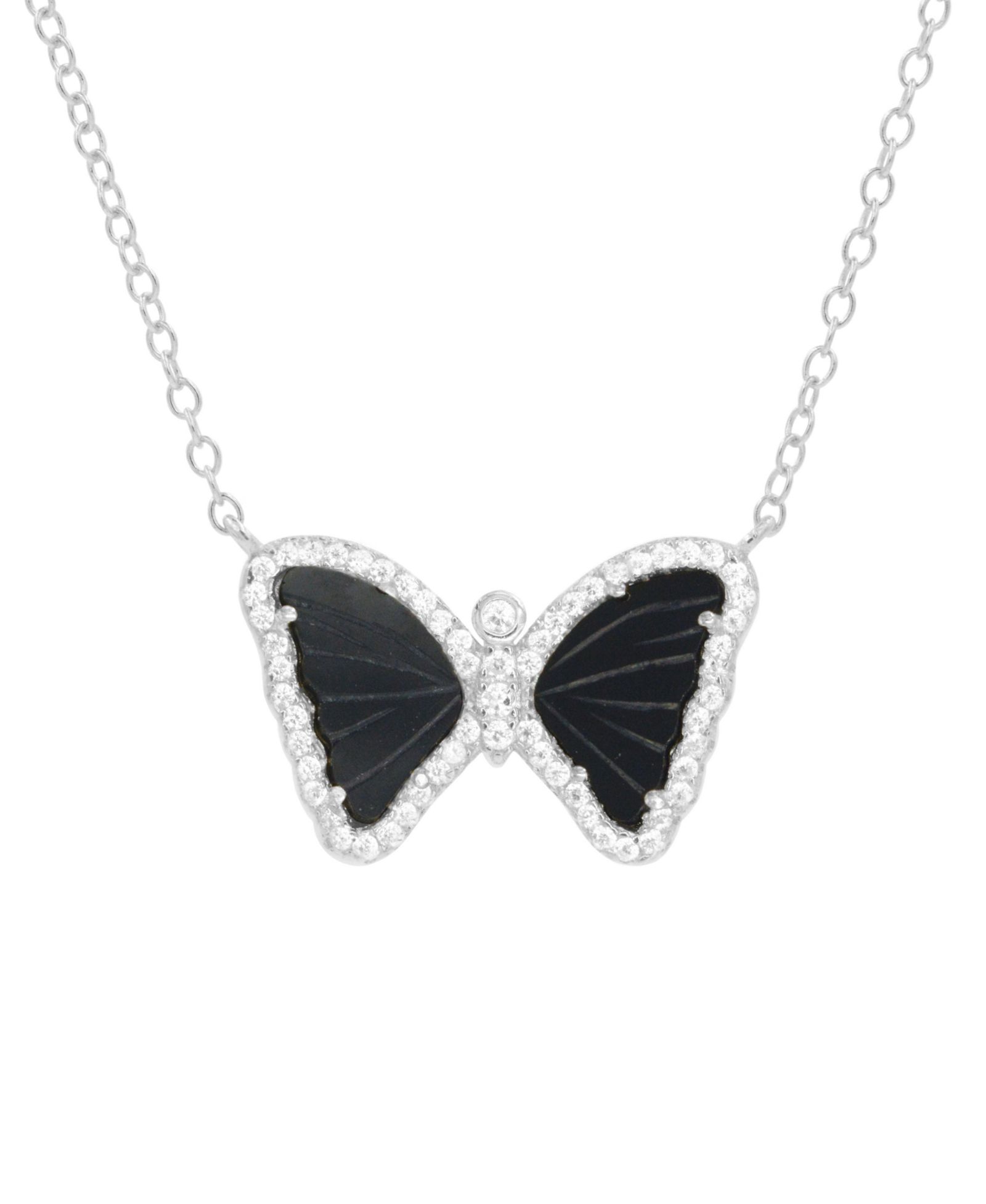 Mini Butterfly Necklace with Onyx in Plated Sterling