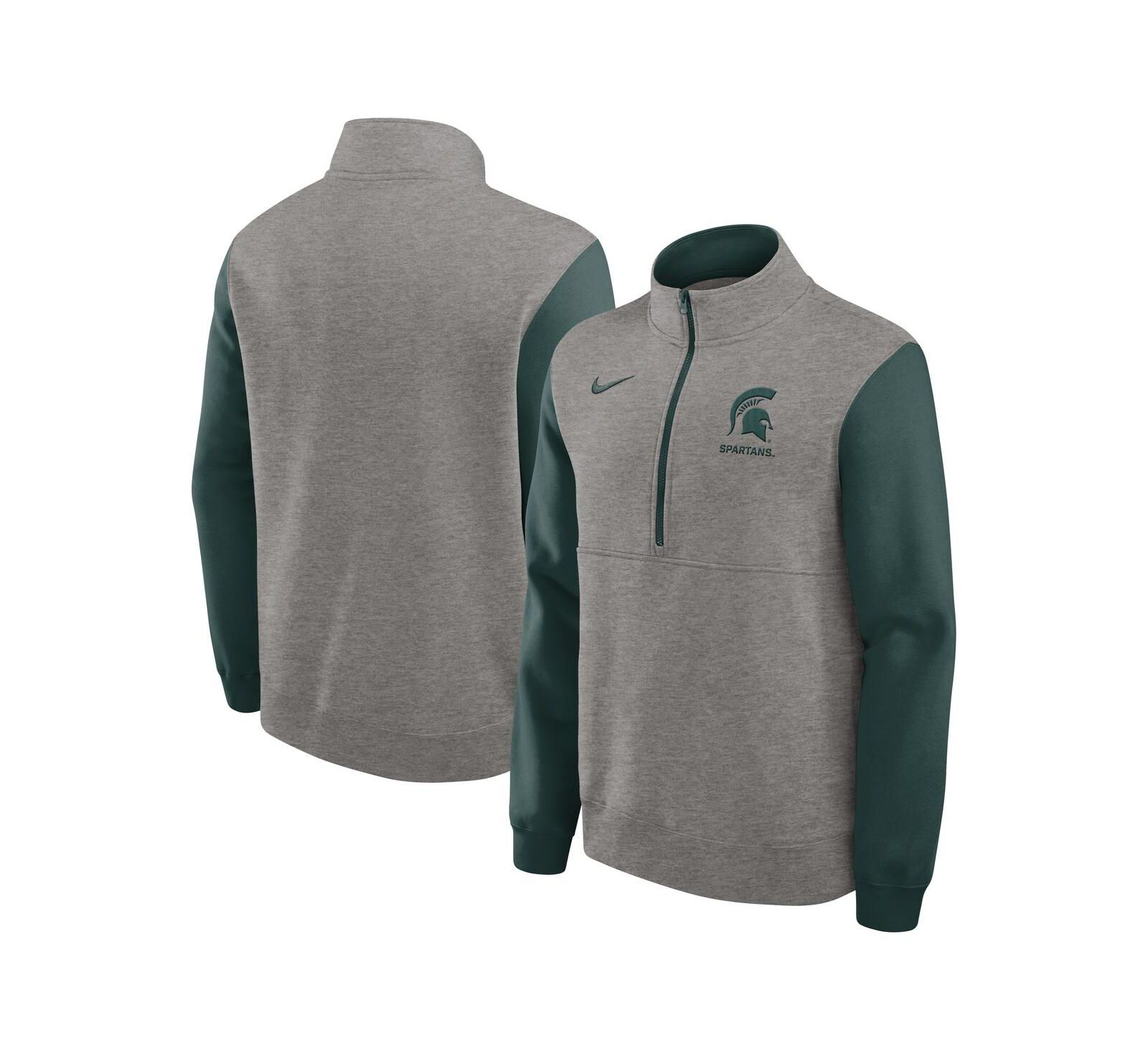 Nike Men's Heather Gray/Green Michigan State Spartans Club Fleece Half-Zip Pullover Sweatshirt