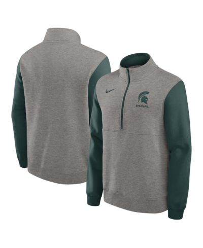 Nike Men's Heather Gray/Green Michigan State Spartans Club Fleece Half-Zip Pullover Sweatshirt