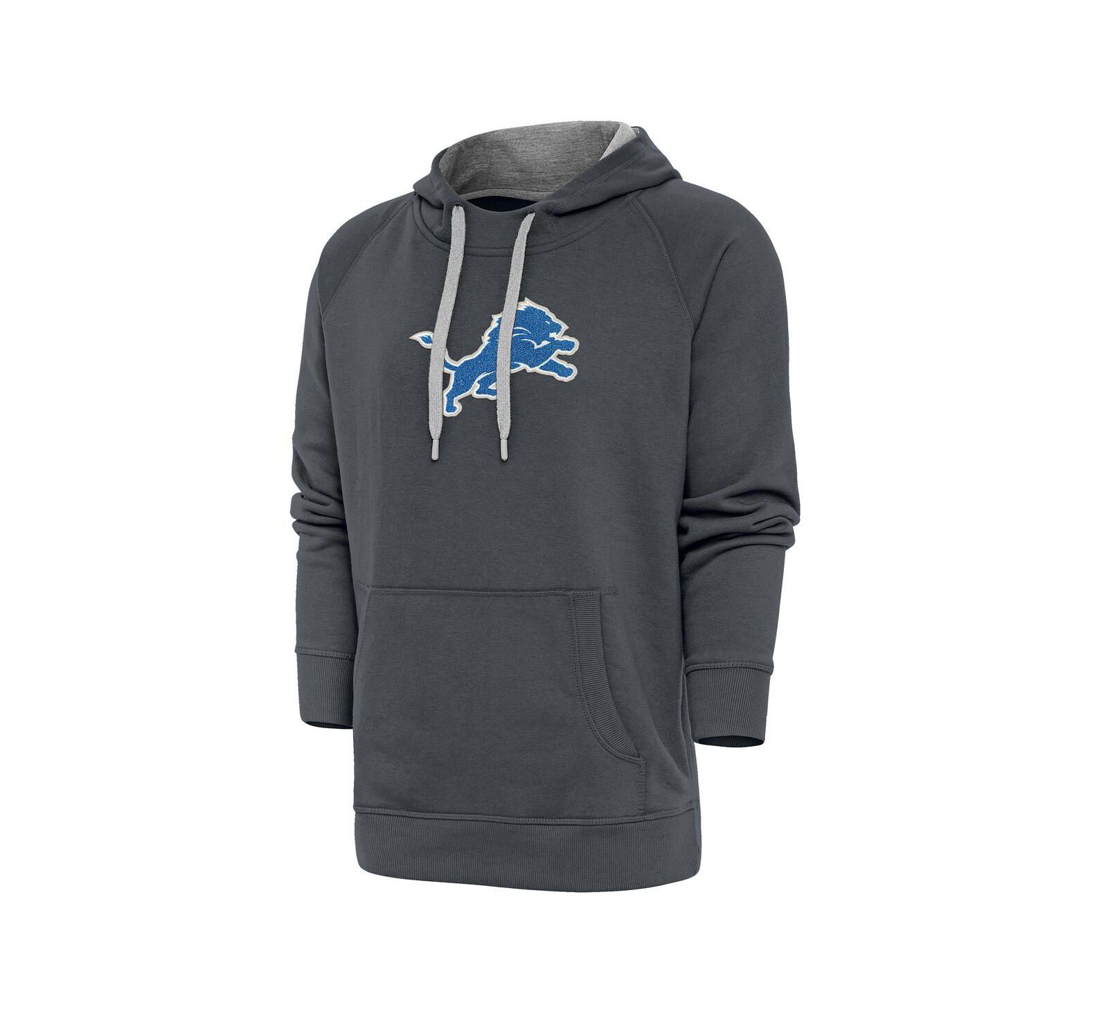 Мужское худи Antigua Detroit Lions Victory Charcoal Chenille Pullover