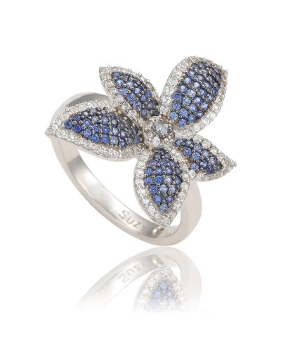 Suzy Levian Sapphire And White Sapphire Flower Ring