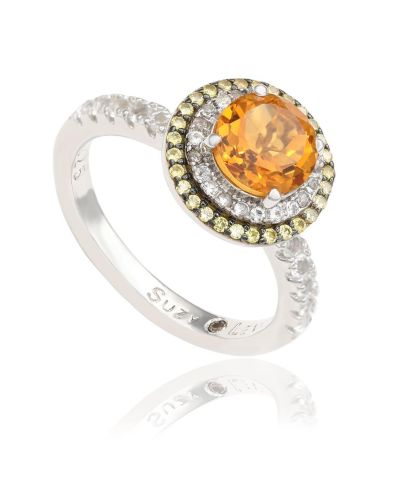 Suzy Levian New York Topaz And Sapphire Double Halo Ring