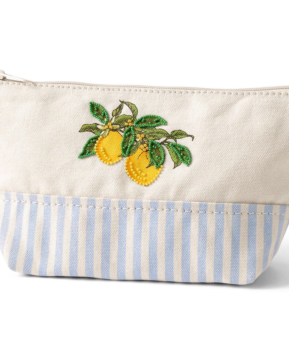 Lands' End Embroidered Zipper Canvas Pouch