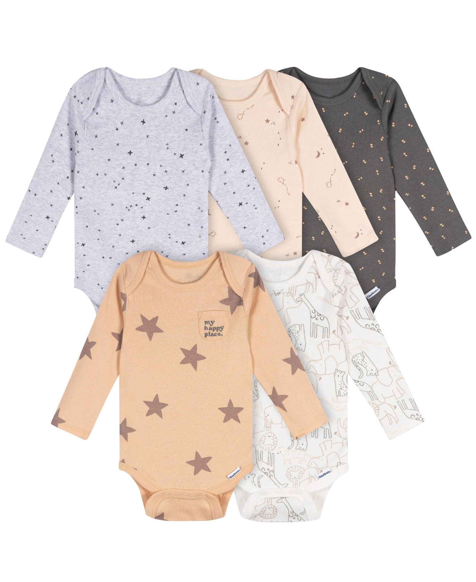 Gerber Baby Boys Neutral 5-Pack Long Sleeve Bodysuits.