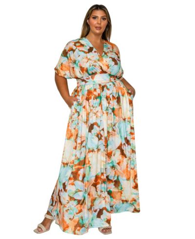 L I V D Women's Plus Size Minoa Floral Empire Waist Dress