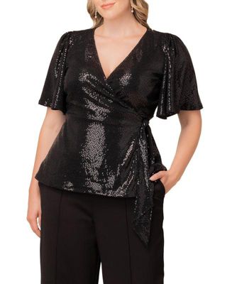 Топ Kiyonna Women's Plus Size Shimmering Sequin Wrap