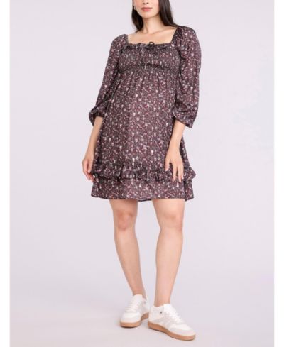 Женское мини-платье Motherhood Maternity Smocked Babydoll с длинным рукавом