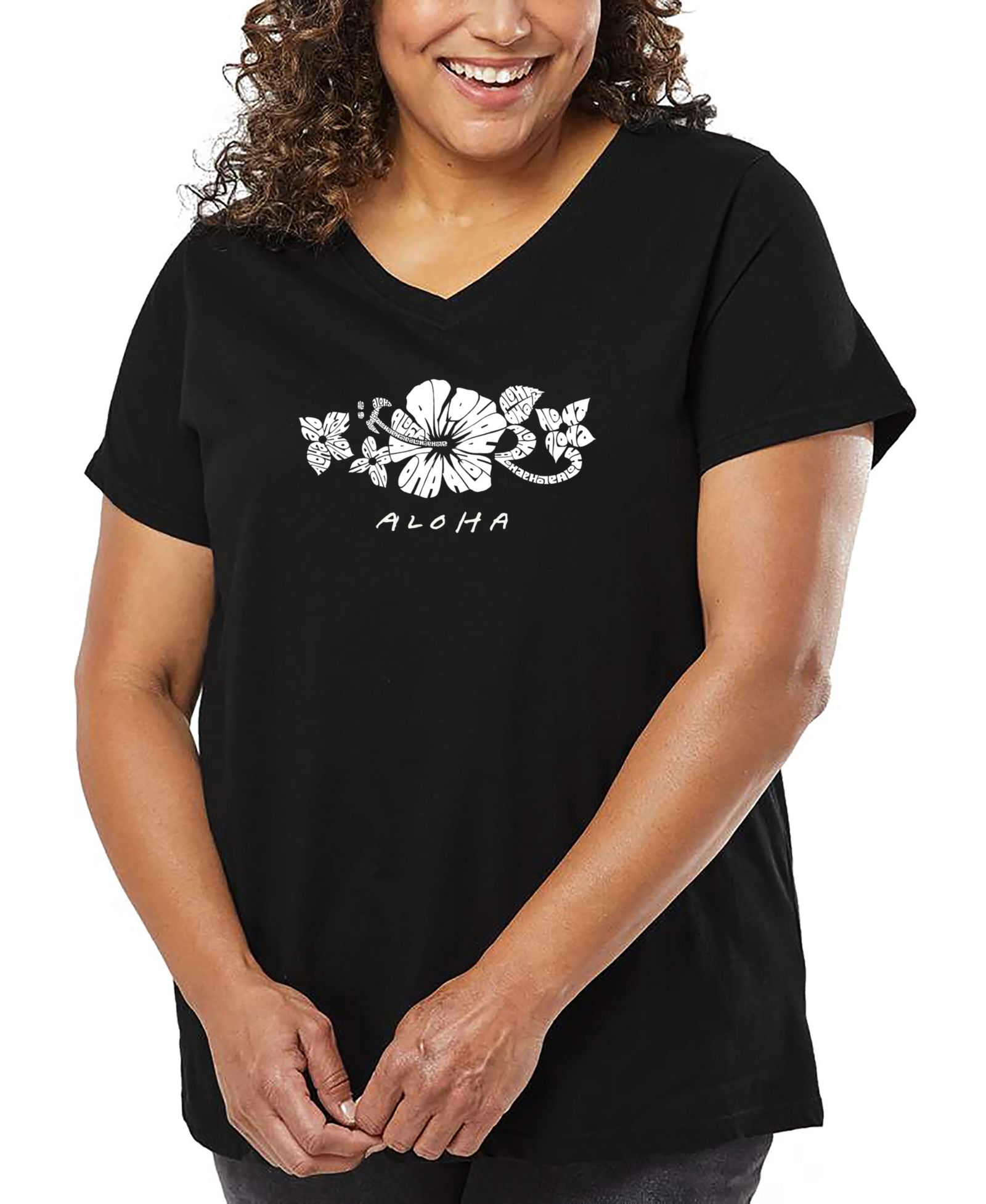 Футболка LA Pop Art Plus Size ALOHA Word Art V-Neck