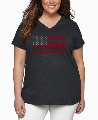 LA Pop Art Plus Size USA Flag Word Art V-Neck T-Shirt