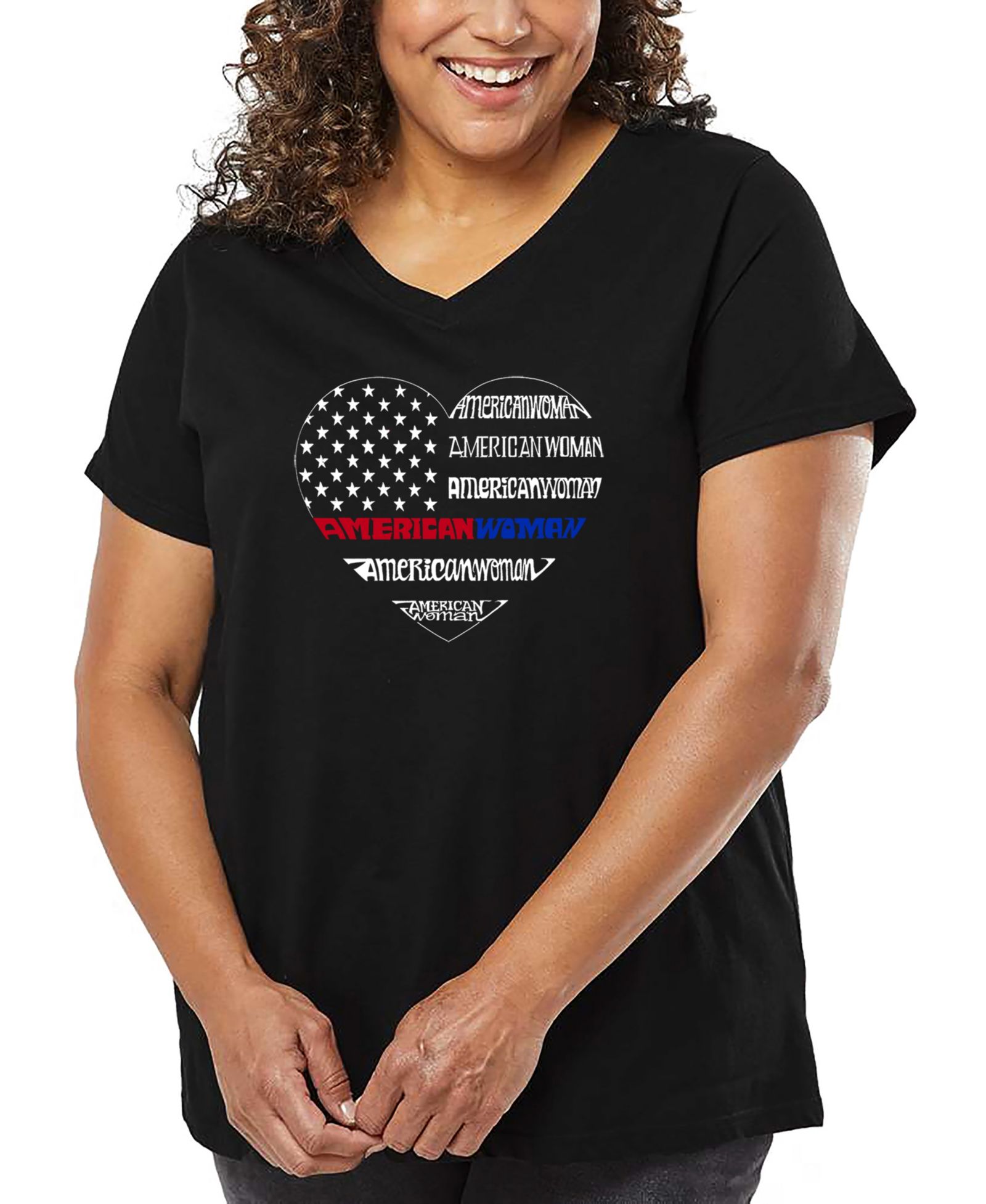 Футболка LA Pop Art Plus Size American Woman Word Art V-Neck