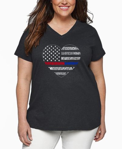 LA Pop Art Plus Size American Woman Word Art V-Neck T-Shirt