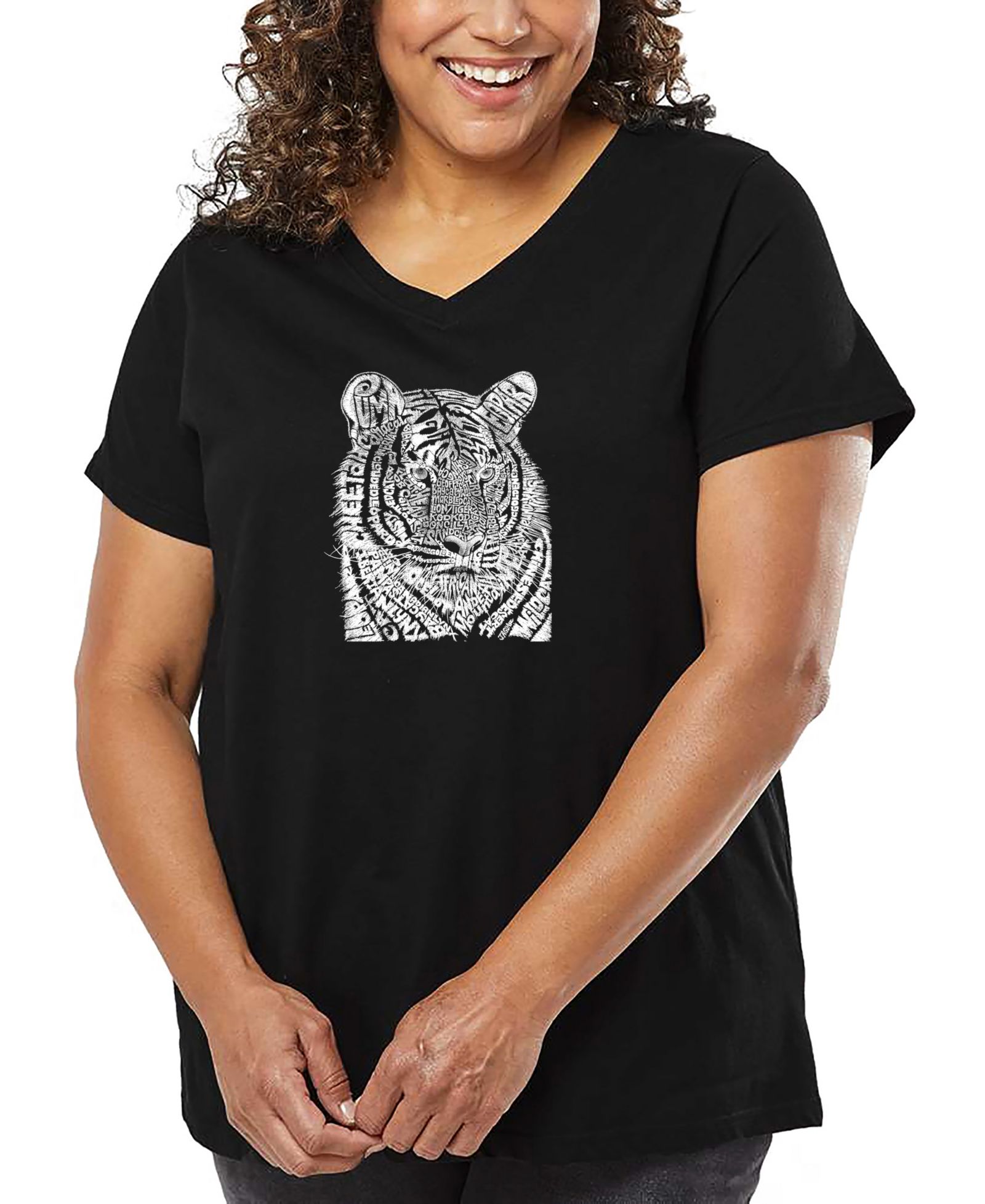 Футболка LA Pop Art Plus Size Big Cats Word Art V-Neck