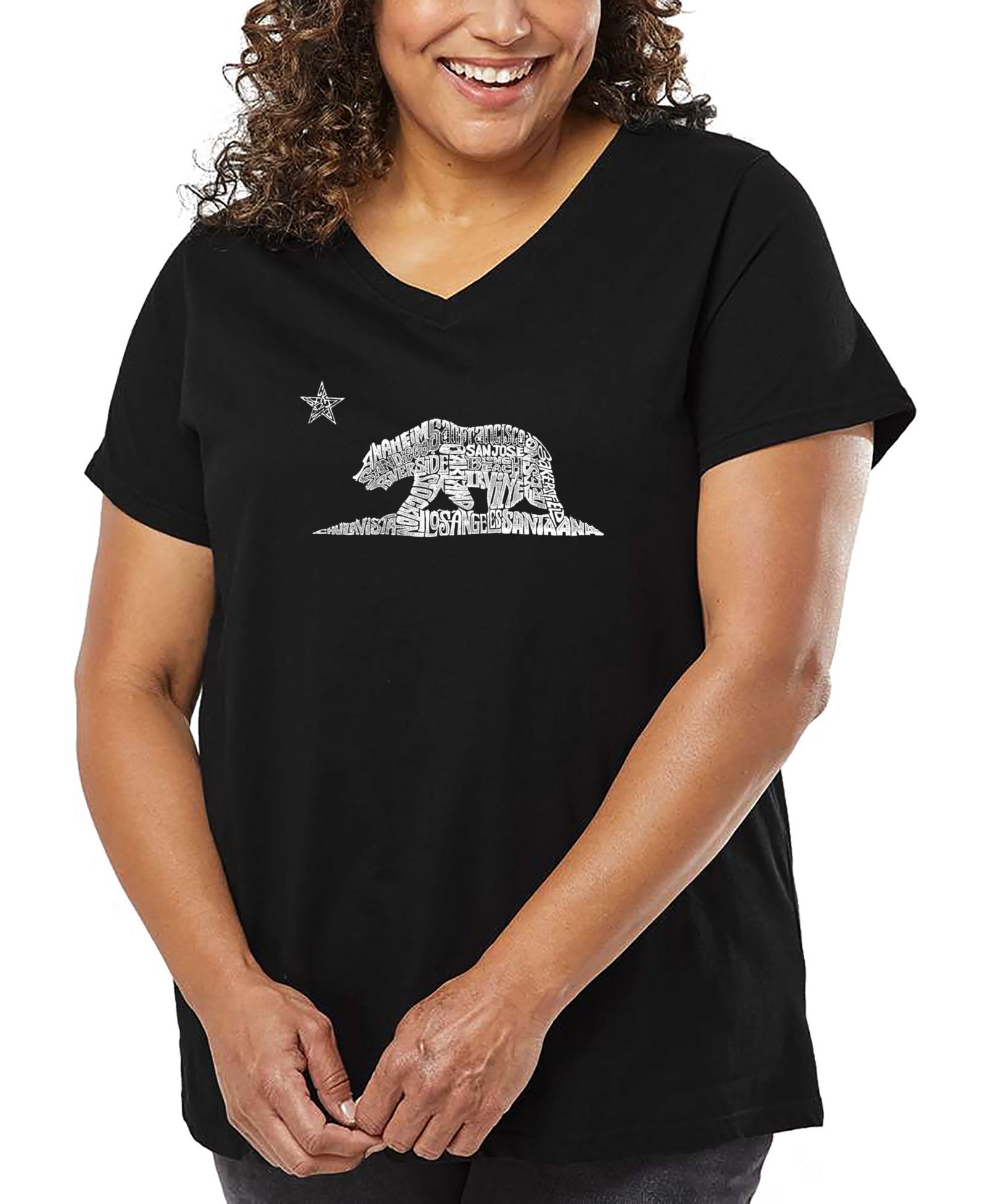 LA Pop Art Футболка Plus Size с принтом California Bear V-neck