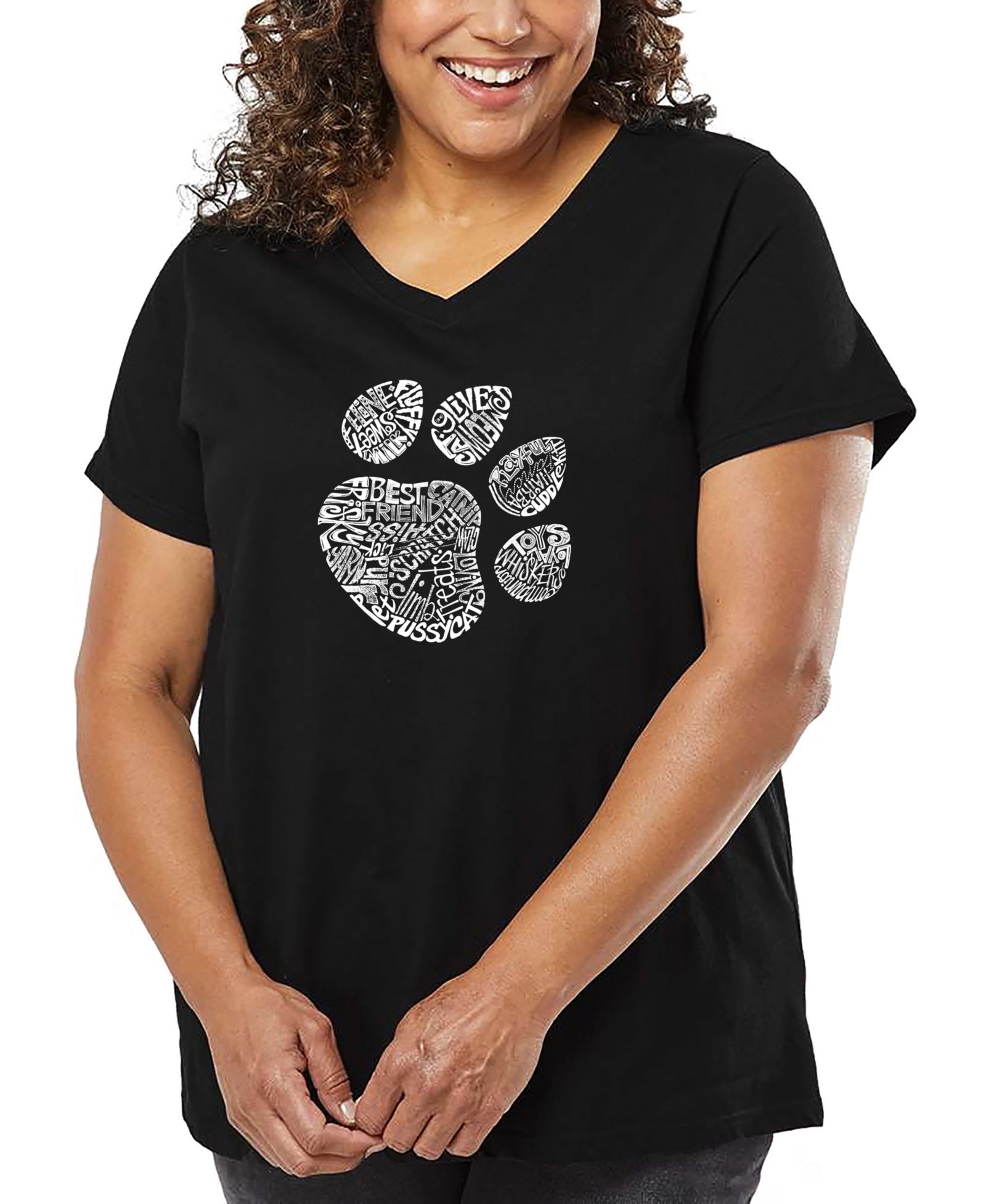 Футболка LA Pop Art Plus Size Cat Paw Word Art V-Neck