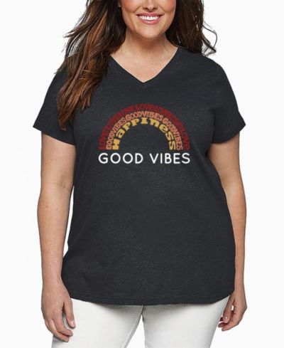 LA Pop Art Футболка Plus Size с принтом Good Vibes V-neck