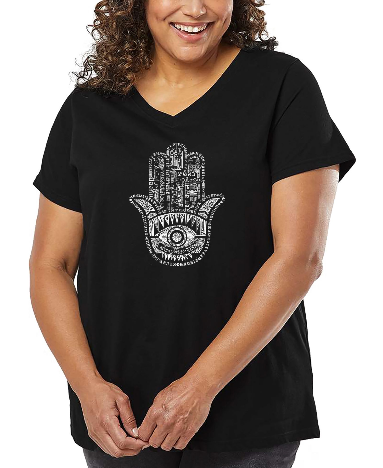 LA Pop Art футболка V-neck Plus Size Hamsa Word Art