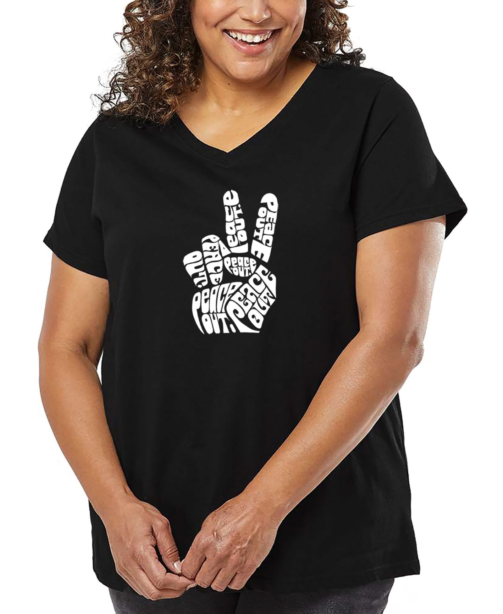 LA Pop Art футболка с V-образным вырезом Plus Size Peace Out Word Art