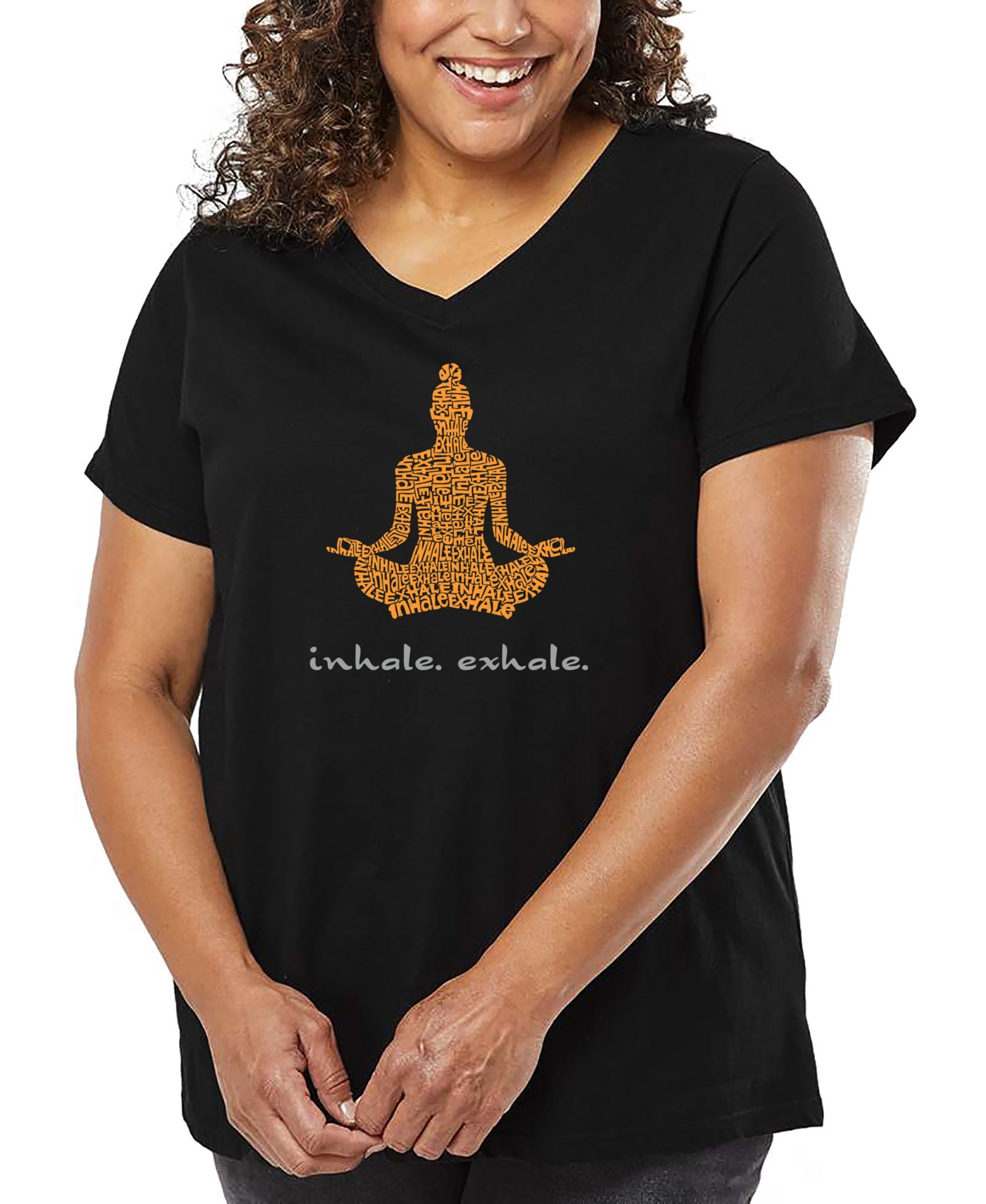 LA Pop Art Plus Size Inhale Exhale Word Art V-Neck T-Shirt
