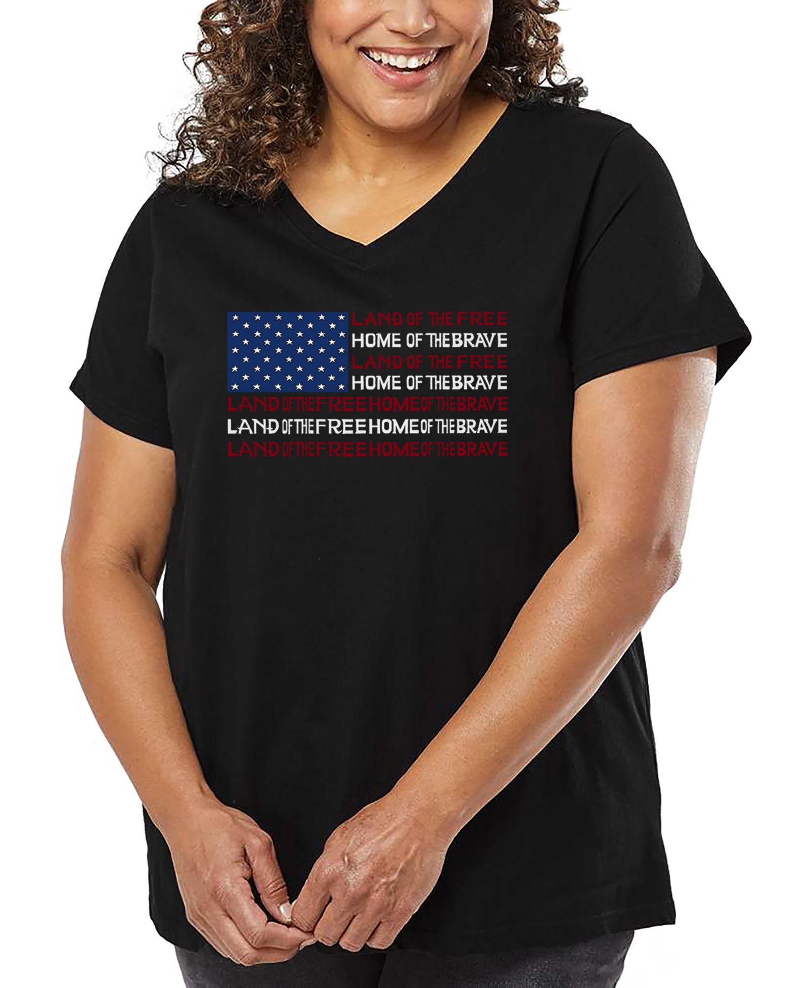LA Pop Art Plus Size T-Shirt V-neck с принтом American Flag