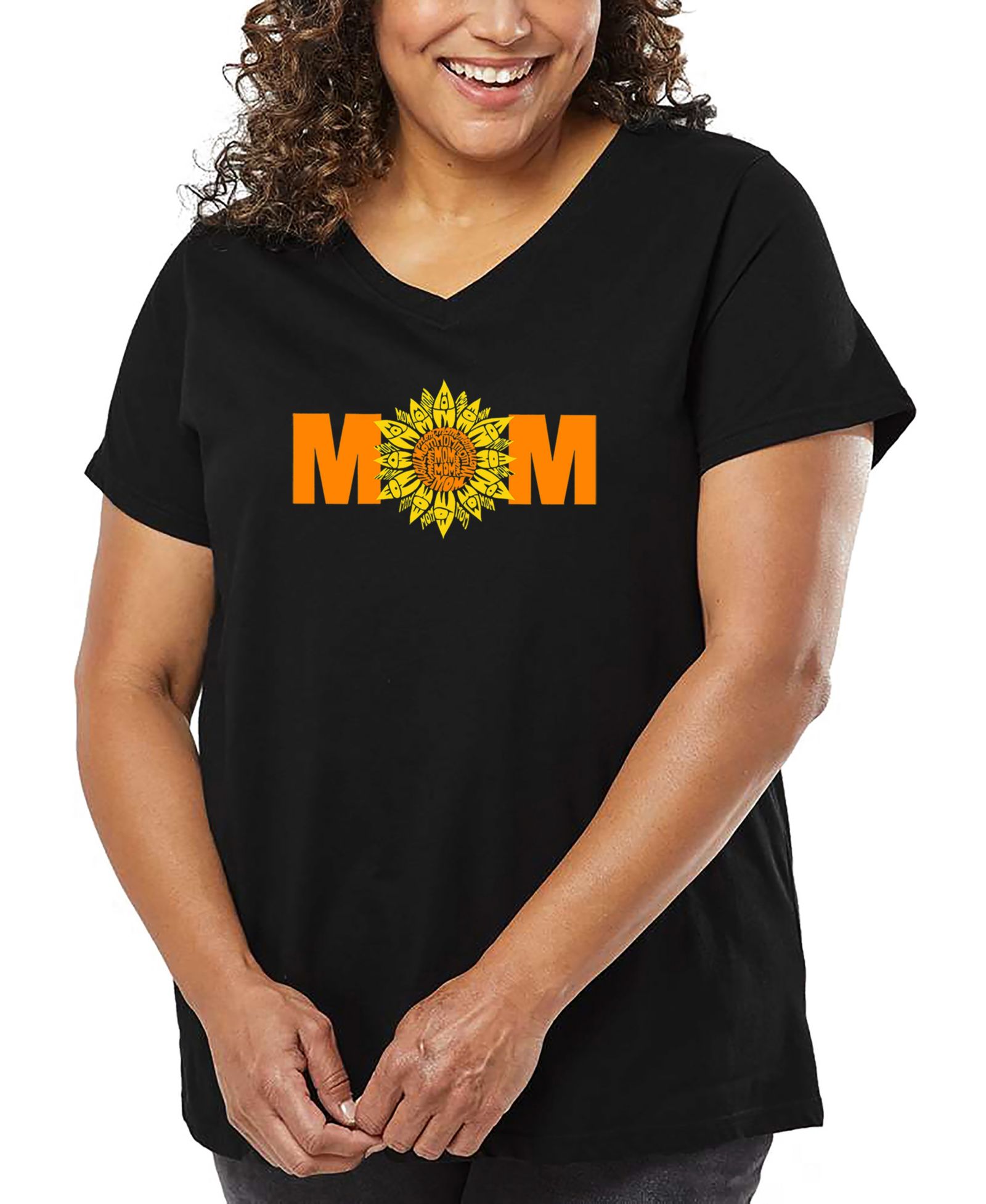 LA Pop Art футболка с V-образным вырезом Plus Size Mom Sunflower Word Art