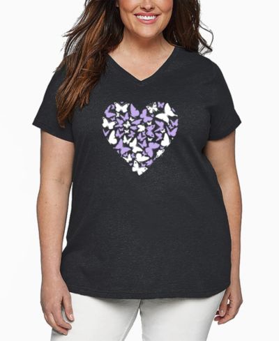 LA Pop Art Футболка с принтом Butterfly Heart Word Art V-Neck Plus Size