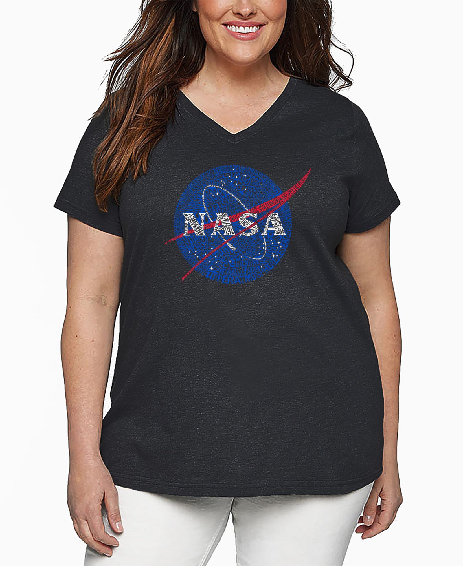 Футболка LA Pop Art Plus Size NASA's Most Notable Missions Word Art V-Neck